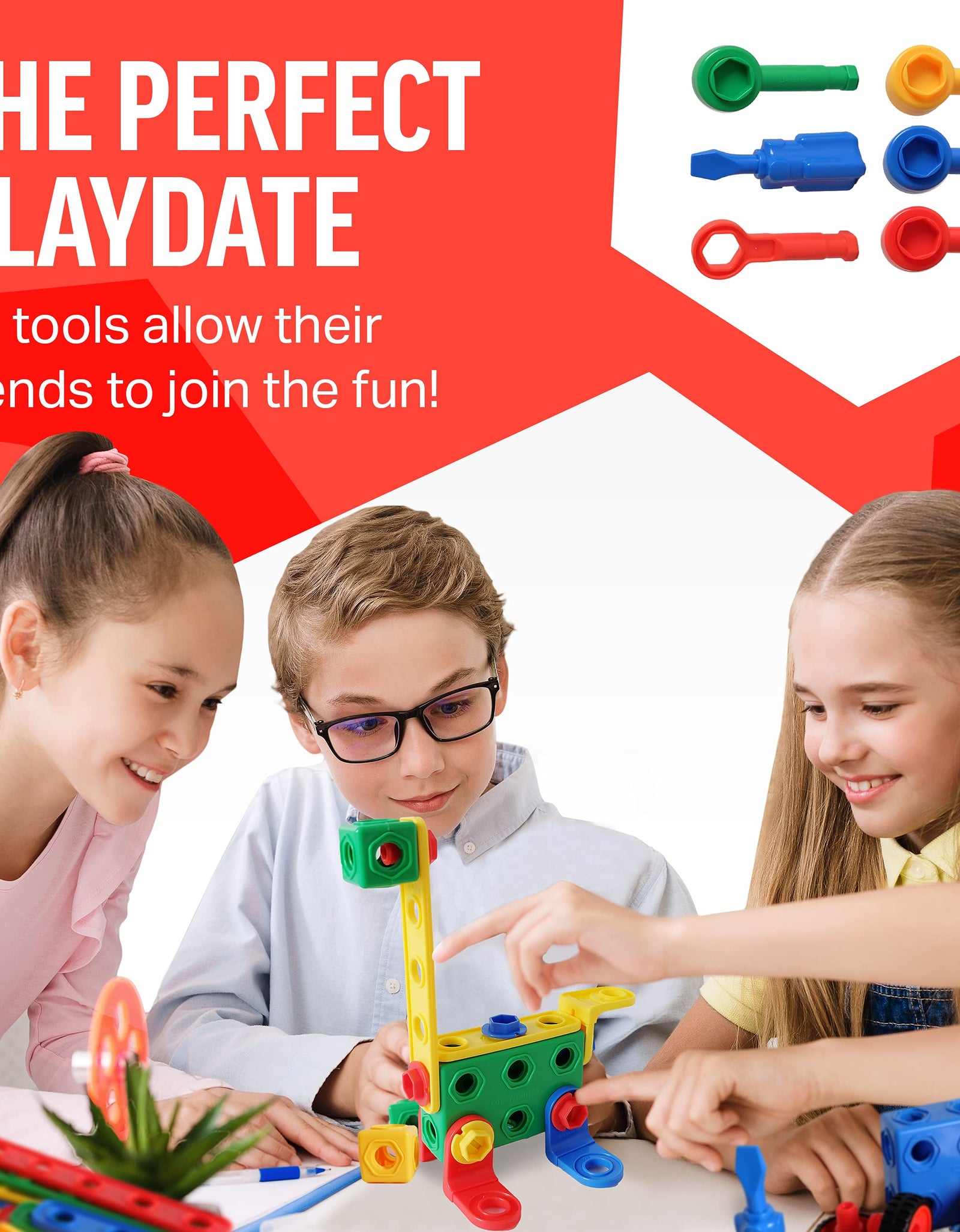 Brickyard Building Blocks STEM Toys & Activities - Educational Building Toys for Kids Ages 4-8 w/ 163 Pieces, Kid-Friendly Tools, Design Guide and Toy Storage Box