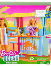 Barbie Loves The Ocean Beach Shack Playset with 18+ Accessories, Made from Recycled Plastics, Gift for 3 to 7 Year Olds
