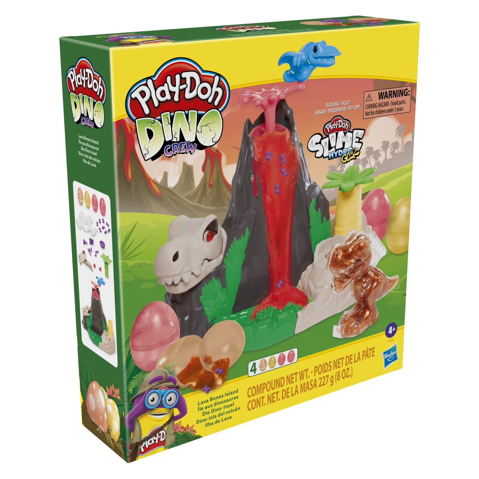 Play-Doh Slime Dino Crew Lava Bones Island Volcano Playset with HydroGlitz Eggs and Mix-ins, Dinosaur Toy for Kids 4 Years and Up, Non-Toxic