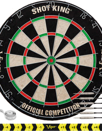 Viper by GLD Products Shot King Regulation Bristle Steel Tip Dartboard Set with Staple-Free Bullseye, Galvanized Metal Radial Spider Wire; High-Grade Compressed Sisal Board with Rotating Number Ring, Includes 6 Darts, Black, 17.75 inch
