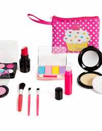 Beverly Hills Pretend Makeup Toy Set, My First Princess Cosmetic Beauty Set for Little Girls, Kids Pretend Play, Dress Up with Stylish Polka Dotted Make Up Bag
