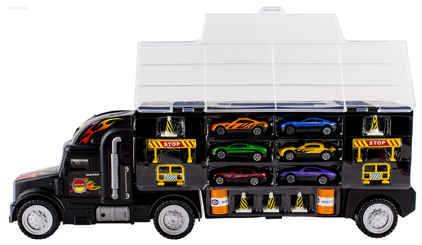 WolVolk Transport Car Carrier Truck Toy for Boys and Girls (Includes 6 Cars and 28 Slots)