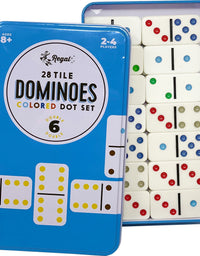 Regal Games - Double 6 Dominoes Set with Colored Dots, 28 Tiles and Collector's Tin
