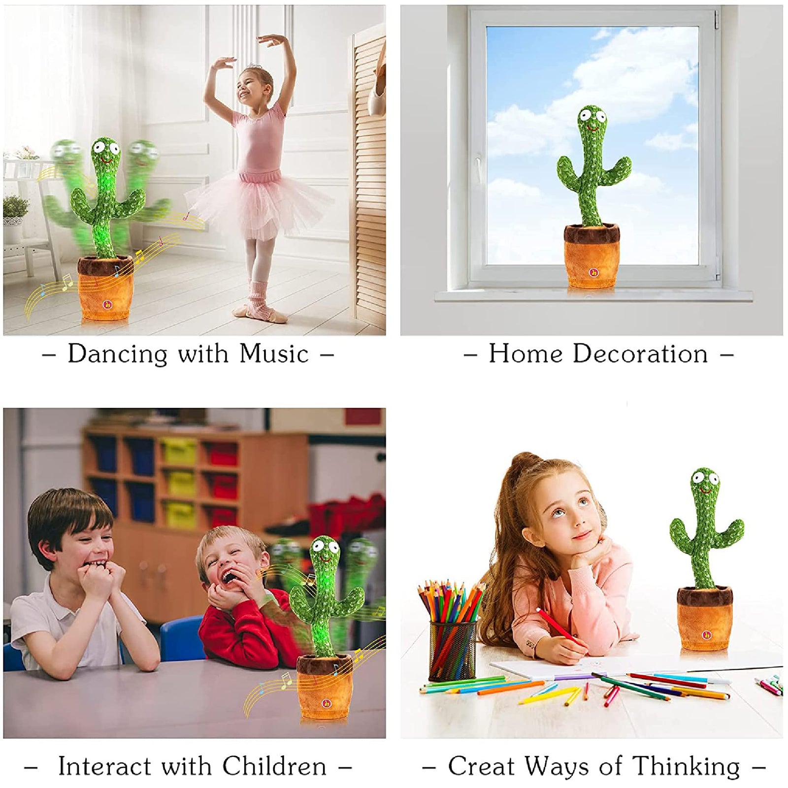 M MITLINK Dancing Cactus Repeats What You Say,Electronic Plush Toy with Lighting,Singing Cactus Recording and Repeat Your Words for Education Toys,Singing Cactus Toy, Cactus Plush Toy (Green)