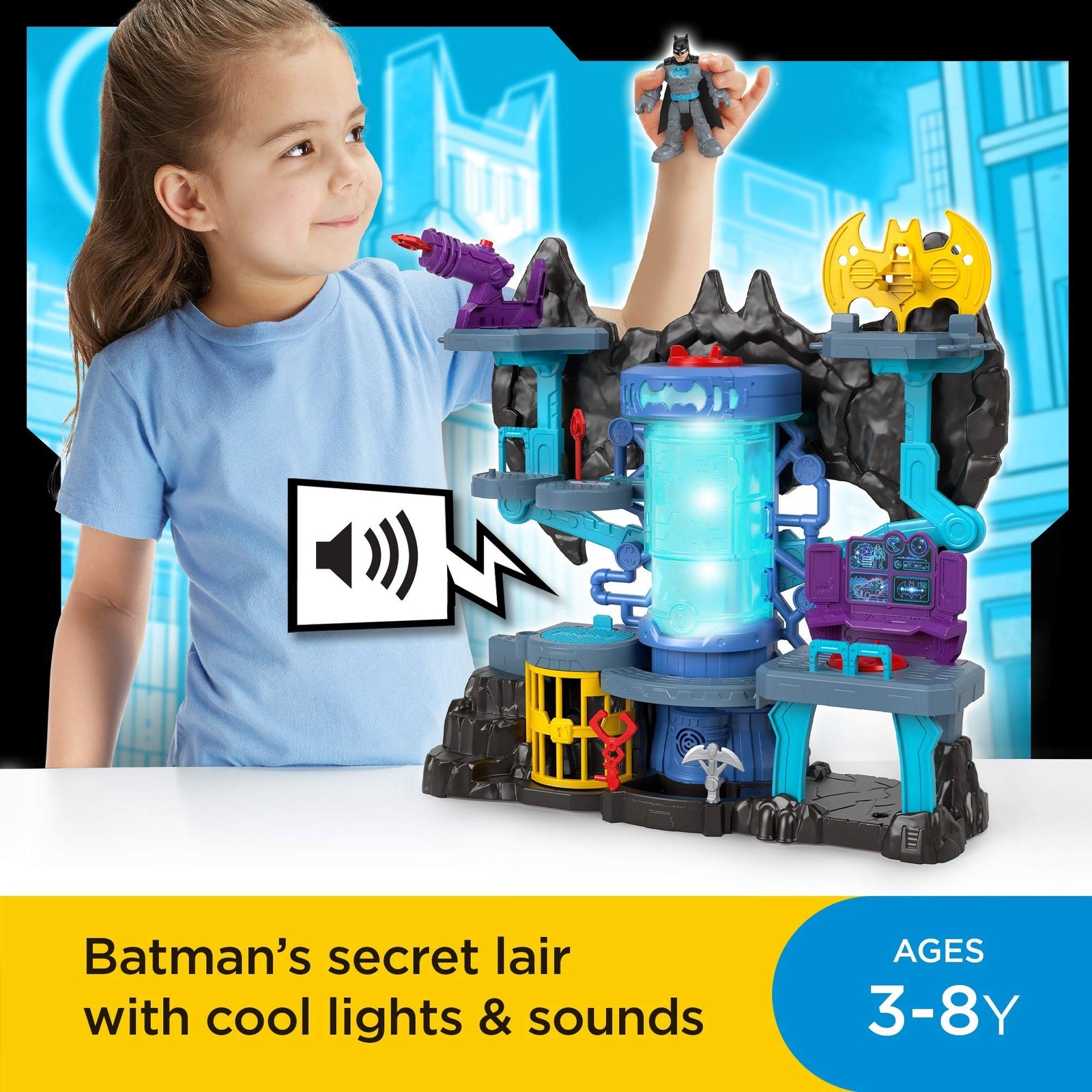 Fisher-Price Imaginext DC Super Friends Bat-Tech Batcave, Batman playset with Lights and Sounds for Kids Ages 3 to 8 Years