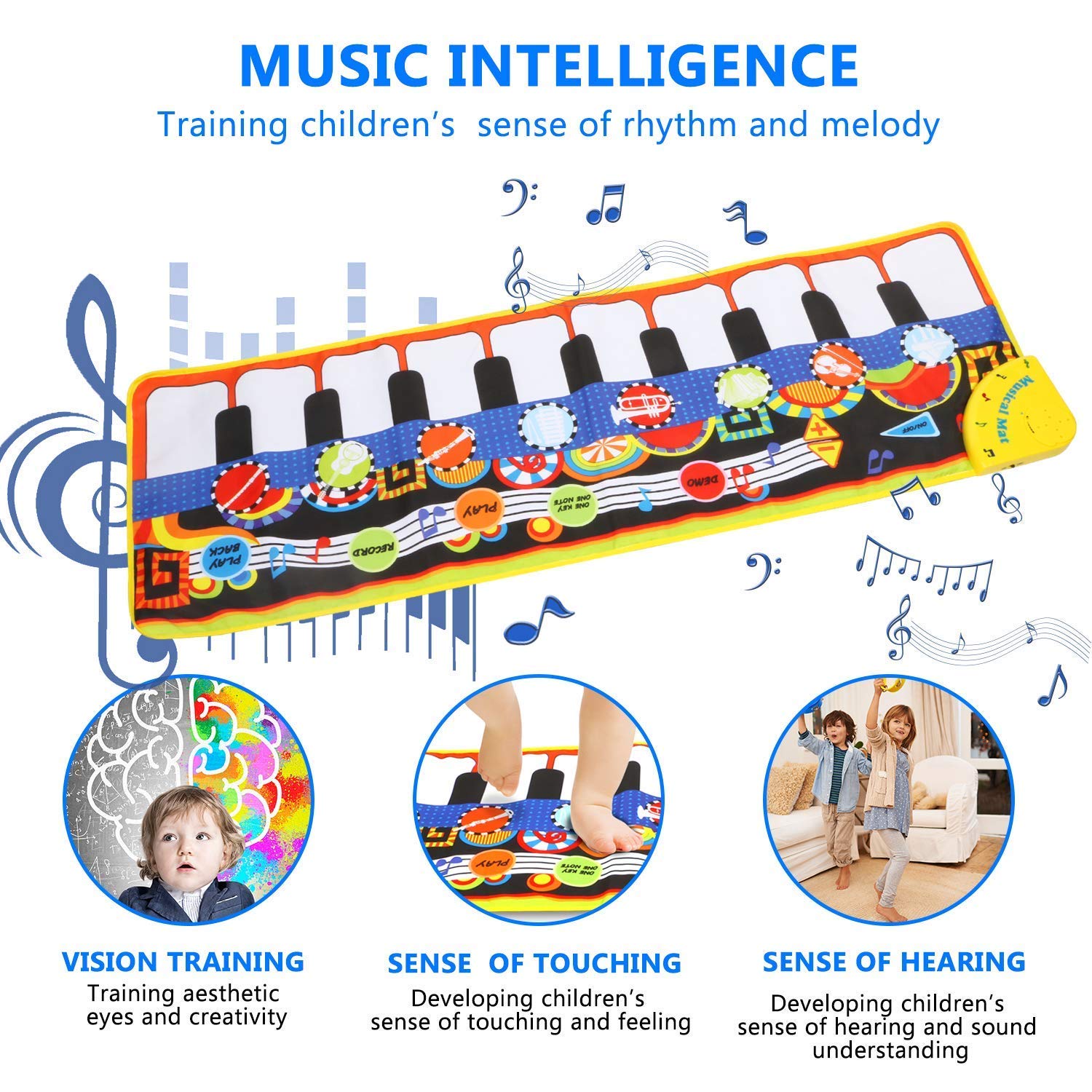 Cyiecw Piano Music Mat, Keyboard Play Mat Music Dance Mat with 19 Keys Piano Mat, 8 Selectable Musical Instruments Build-in Speaker & Recording Function for Kids Girls Boys, 43.3'' x14.2''
