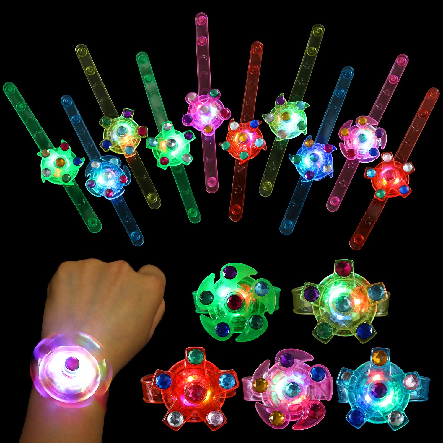 SCIONE Kids Party Favors 24 pack Goodie Bag Stuffers LED Light Up Fidget Bracelet Glow in The Dark Party Supplies Return Gifts for Kids Birthday Valentines Halloween Christmas Party Favors