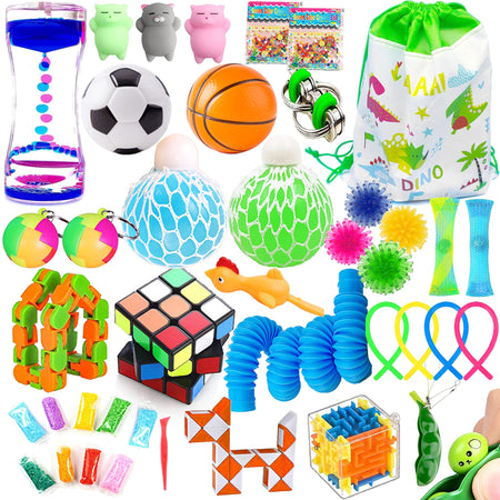 GONGYIHONG 40 Pack Sensory Fidget Toys Bundle, Fidget Cube/Liquid Motion Timer /Bike Chain/Soybeans Squeeze Grape Ball- Perfect for Kids&Adult…