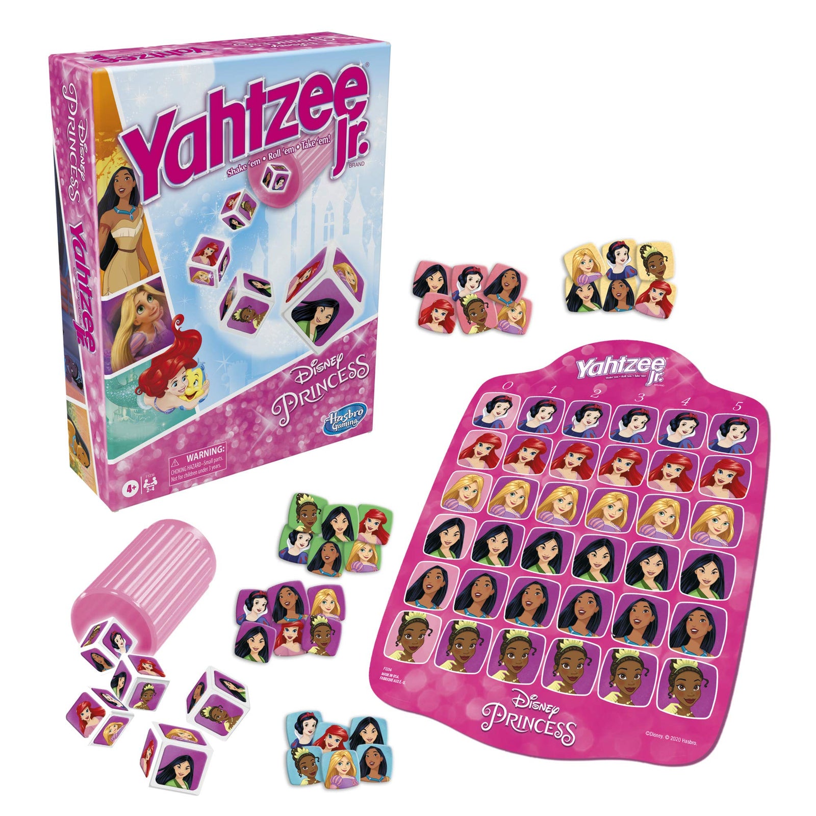 Hasbro Gaming Yahtzee Jr.: Disney Princess Edition Board Game for Kids Ages 4 and Up, for 2-4 Players, Counting and Matching Game for Preschoolers (Amazon Exclusive)