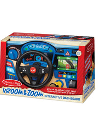 Melissa & Doug Vroom & Zoom Interactive Wooden Dashboard Steering Wheel Pretend Play Driving Toy
