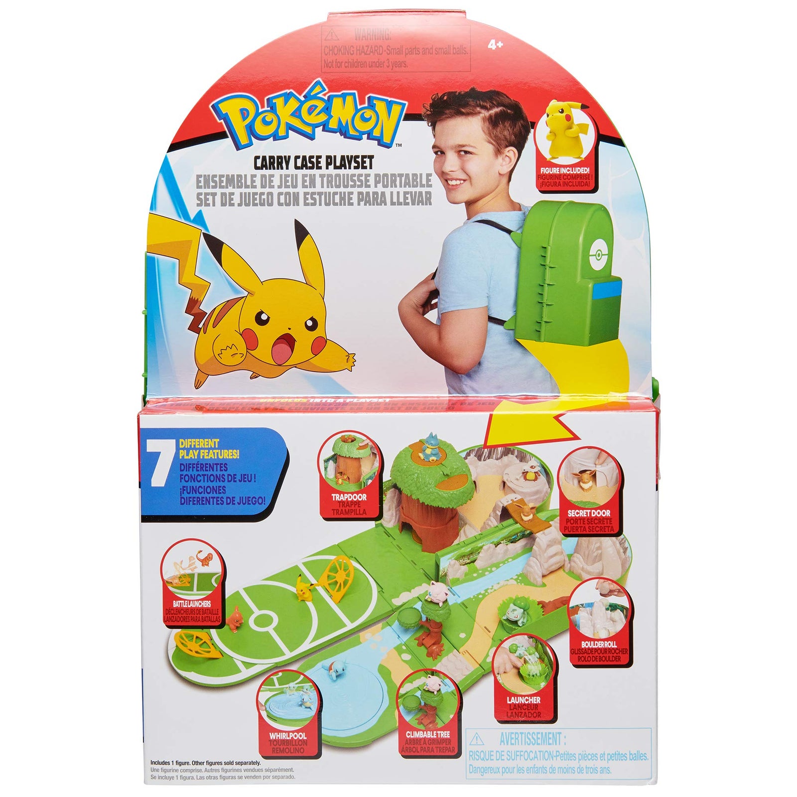 Pokemon Carry Case Playset, Feat. Different Locations Within One Playset, with 2-Inch Pikachu Figure, Treetop Trap Door, Battle Area, Hidden Cave and More - Easily Folds into a Backpack