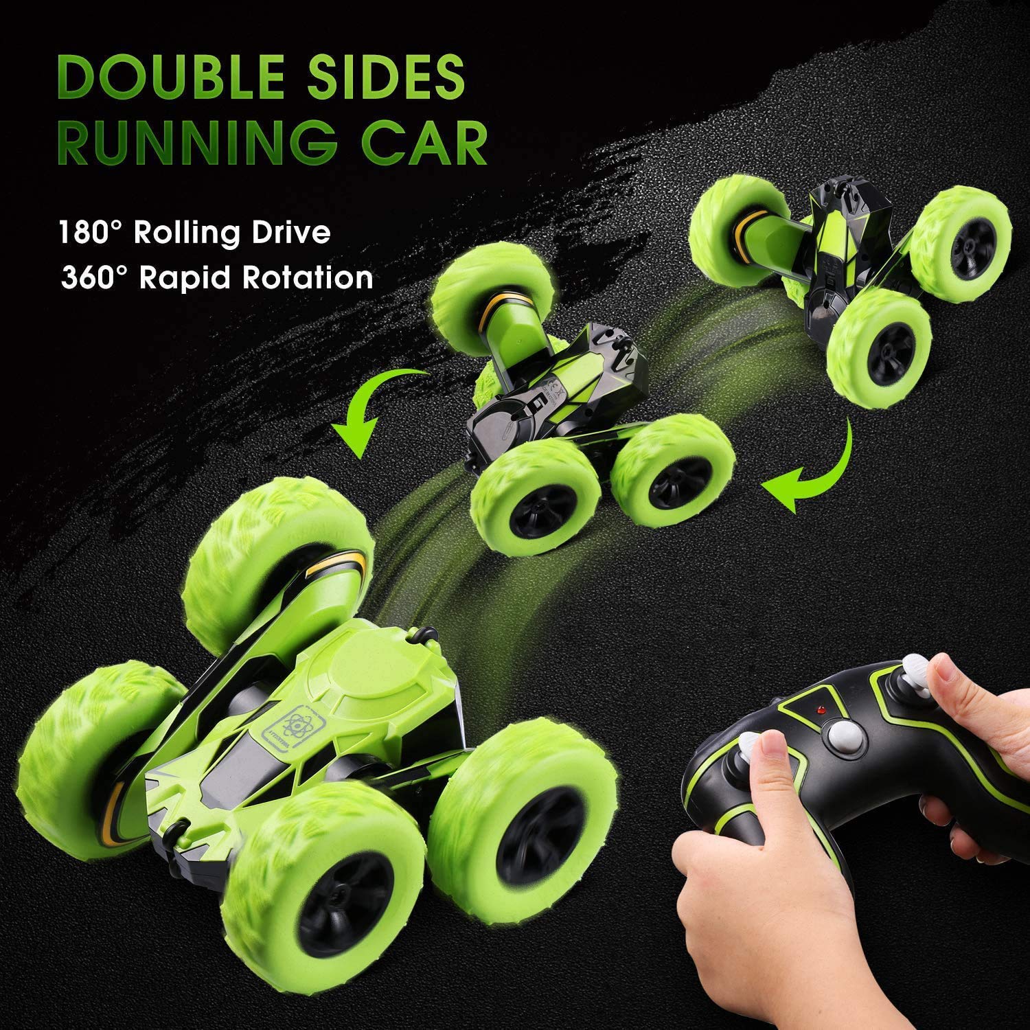 Joyjam Toys for 6-12 Year Old Boys RC Stunt Car for Kids and Adults 4WD Off Road Truck 2.4Ghz Remote Control Vehicle Double Sided 360 Degree Rotating Christmas Birthday Gifts NBC Green