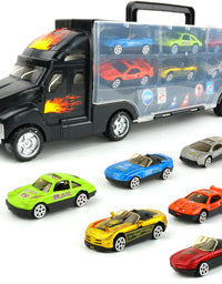 Transport Car Carrier Truck - with 6 Stylish Metal Racing Cars - with Carrying Case
