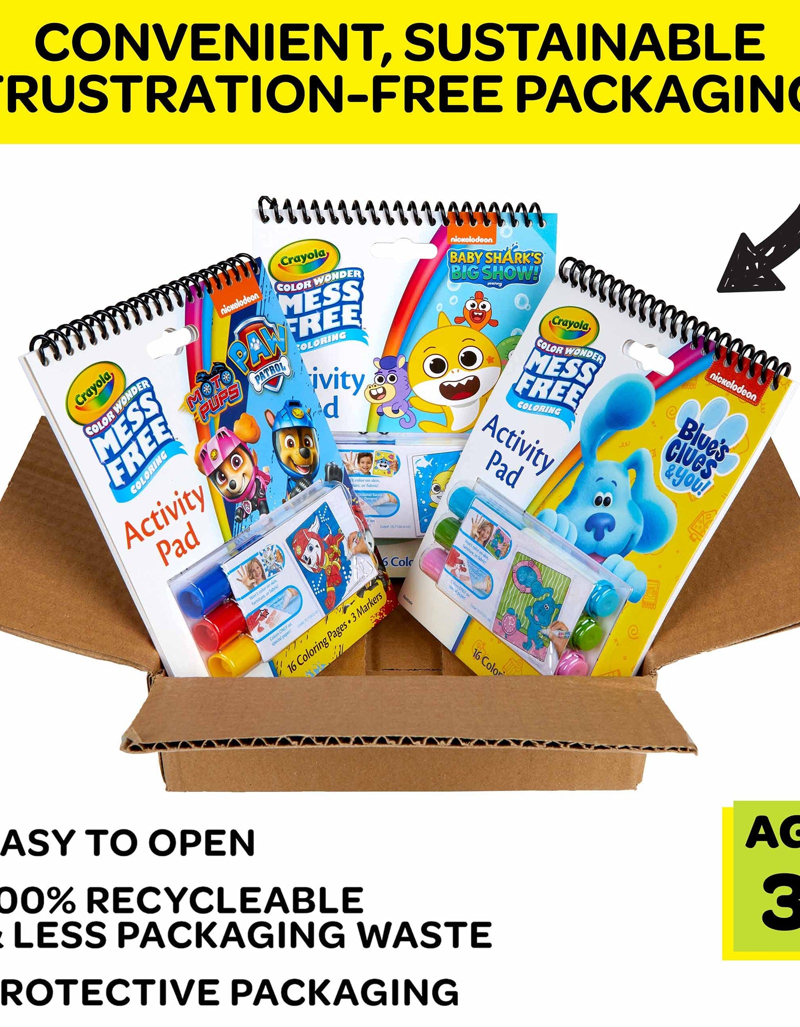 Crayola Baby Shark, Paw Patrol & Blues Clues, 3 Color Wonder Mess Free Coloring Pads & Markers, Stocking Stuffers, Kids Gifts