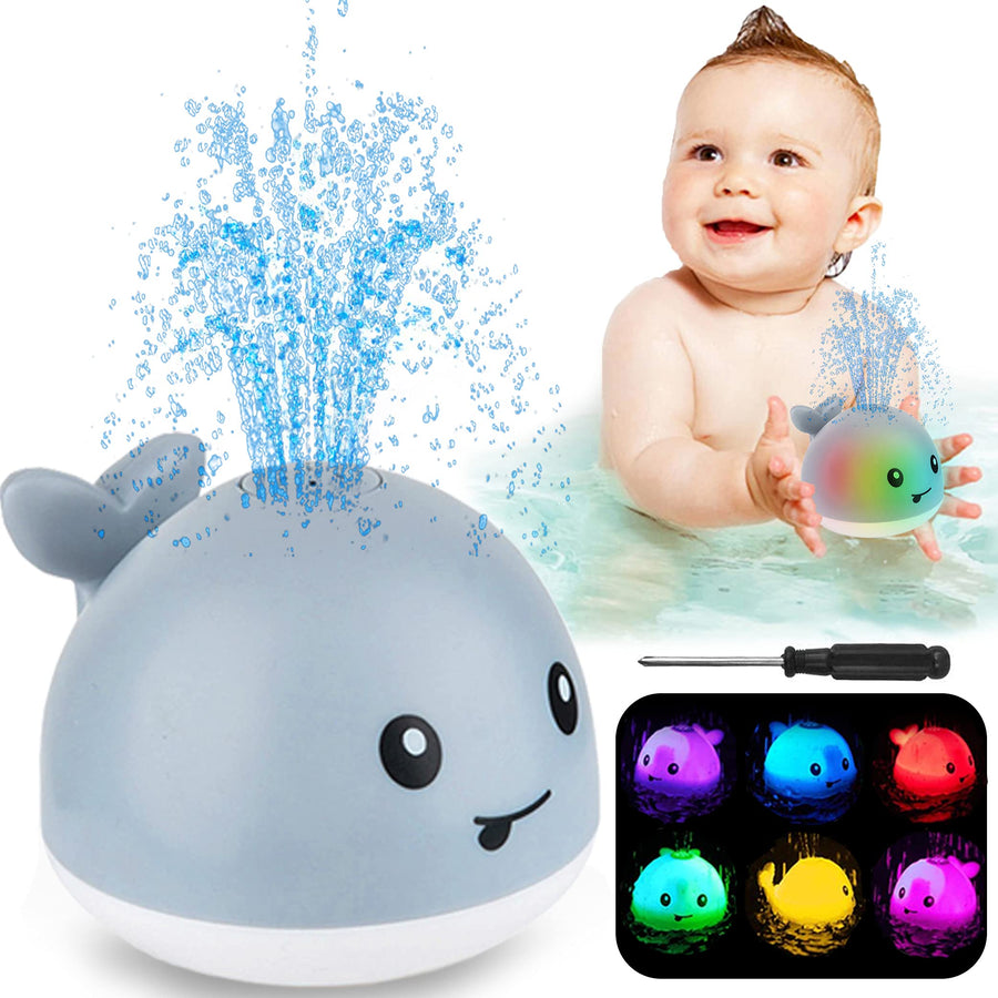 ZHENDUO Baby Bath Toys, Whale Automatic Spray Water Bath Toy with LED Light, Induction Sprinkler Bathtub Shower Toys for Toddlers Kids Boys Girls, Pool Bathroom Toy for Baby (Gray)