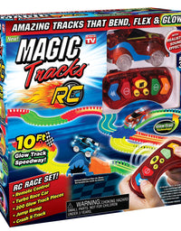 Ontel Magic Tracks RC - Remote Control Turbo Race Cars & 10 ft of Flexible, Bendable Glow in the Dark Racetrack - As Seen on TV, Color may Vary
