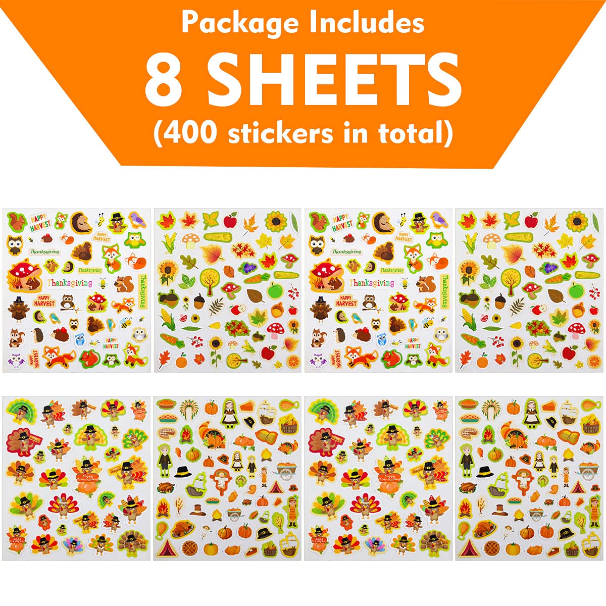 Thanksgiving Stickers for Kids 8 Sheets Thanksgiving Day Party Supply Classroom Reward