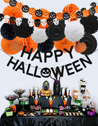 Halloween Party Decorations,Black Glittery Happy Halloween Orange Pumpkin Banner All-in-One Pack for Halloween Theme Party Supplies Decorations Kit for Kids
