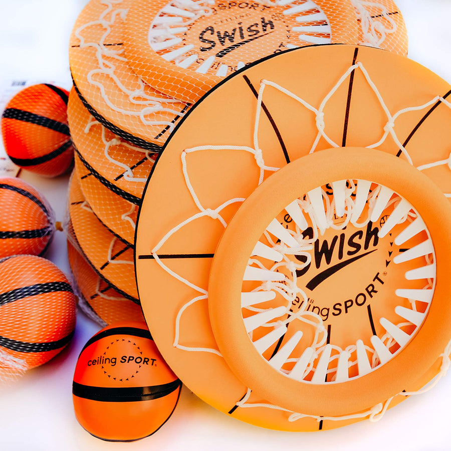 Ceiling Swish: Indoor Mini Basketball Hoop for Kids Toy Game - Includes Basketball Net Backboard and Mini Basketball
