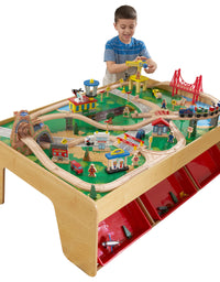 KidKraft Waterfall Mountain Wooden Train Set & Table with 120 Pieces, 3 Storage Bins, Gift for Ages 3+
