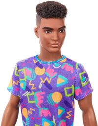 Barbie Ken Fashionistas Doll #162 with Rooted Brunette Hair Wearing Graphic Purple Top, Shorts & Yellow Shoes, Toy for Kids 3 to 8 Years Old
