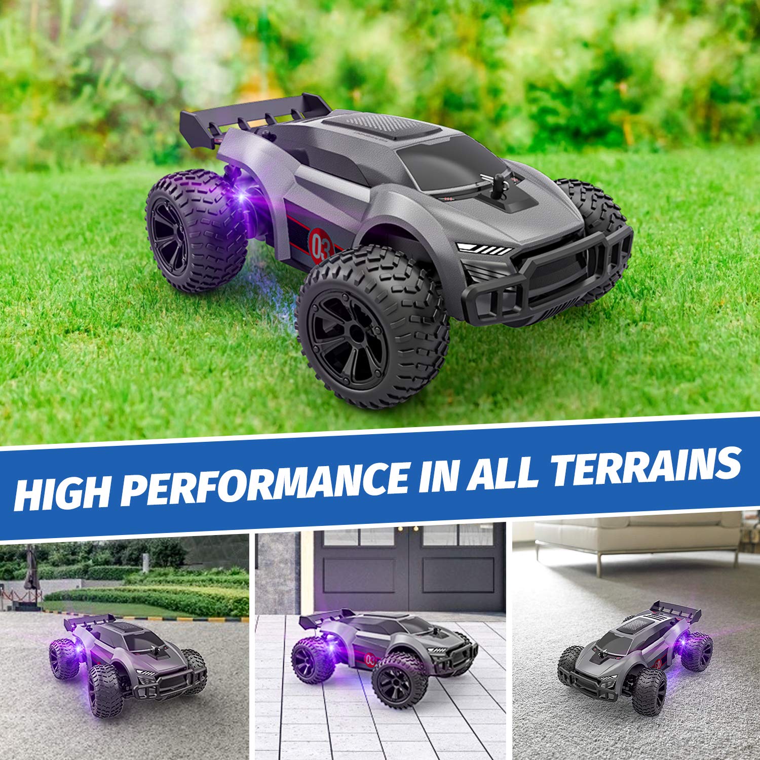 EpochAir Remote Control Car - 2.4GHz High Speed Rc Cars, Offroad Hobby Rc Racing Car with Colorful Led Lights and Rechargeable Battery,Electric Toy Car Gift for 3 4 5 6 7 8 Year Old Boys Girls Kids