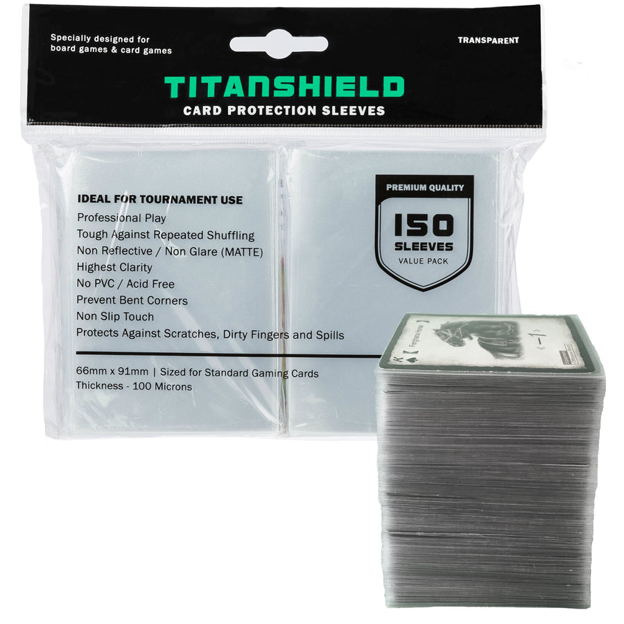 TitanShield (150 Sleeves) (Clear) Standard Size Dual Textured Board Game and Trading Card Sleeves Deck Protectors