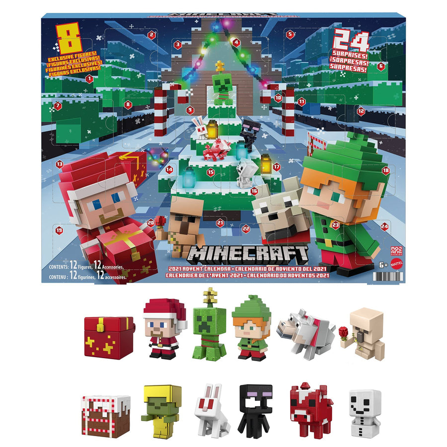 Minecraft Mini Figures 2021 Advent Calendar, One A Day Storytelling Fun with Minecraft Characters and Stickers, Holiday Activity Gift, for Kids Age 6 Years & Older