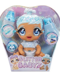 MGA'S Glitter BABYZ January Snowflake Baby Doll with 3 Magical Color Changes Blue Hair, Winter Snowflakes Outfit, Diaper, Bottle, Accessories- Gift for Kids, Toy for Girls Boys Ages 3 4 5+ Years Old
