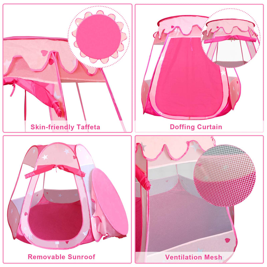 Tikolus Pop Up Princess Tent with Colorful Star Lights, Toys for 1 2 3 Year Old Girls Birthday Gift, Foldable Ball Pit with Carrying Bag, Indoor Outdoor Play Tent for Kids (Balls Not Included)