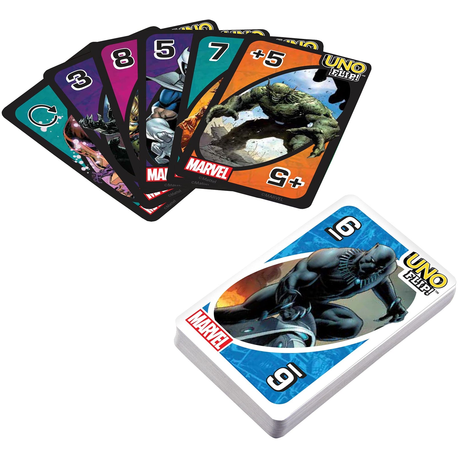 UNO FLIP Marvel Card Game with 112 Cards, Gift for Kid, Family & Adult Game Night for Players 7 Years & Older