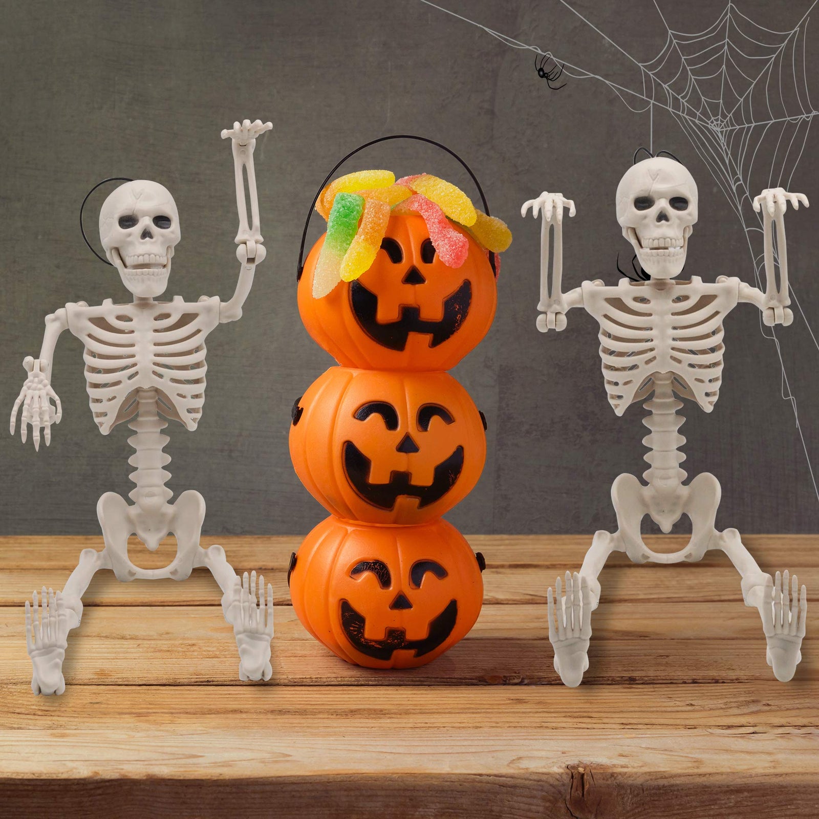 JOYIN 2 Packs 16" Posable Halloween Skeletons | Full Body Posable Joints Skeletons for Halloween Decoration, Graveyard Decorations, Haunted House Accessories