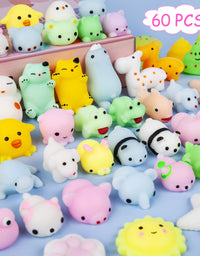 Kizcity 60 Pcs Mochi Squishies, Kawaii Squishy Toys for Halloween Christmas Party Favors, Animal Squishies Stress Relief Toys for Boys & Girls Birthday Gifts, Classroom Prize, Goodie Bag
