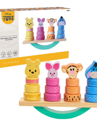 Disney Wooden Toys Winnie the Pooh Balance Blocks, 17-Piece Set Features Winnie the Pooh, Piglet, Tigger, and Eeyore, Amazon Exclusive, by Just Play
