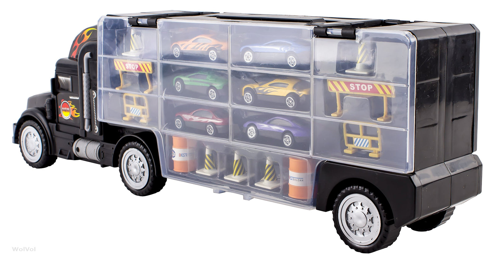 WolVolk Transport Car Carrier Truck Toy for Boys and Girls (Includes 6 Cars and 28 Slots)