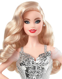 Barbie Signature 2021 Holiday Doll (12-inch, Blonde Wavy Hair) in Silver Gown, with Doll Stand and Certificate of Authenticity, Gift for 6 Year Olds and Up
