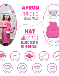 JaxoJoy Complete Kids Cooking and Baking Set - 11 Pcs Includes Apron for Little Girls, Chef Hat, Mitt & Utensil for Toddler Dress Up Chef Costume Career Role Play for 3 Year Old Girls and Up
