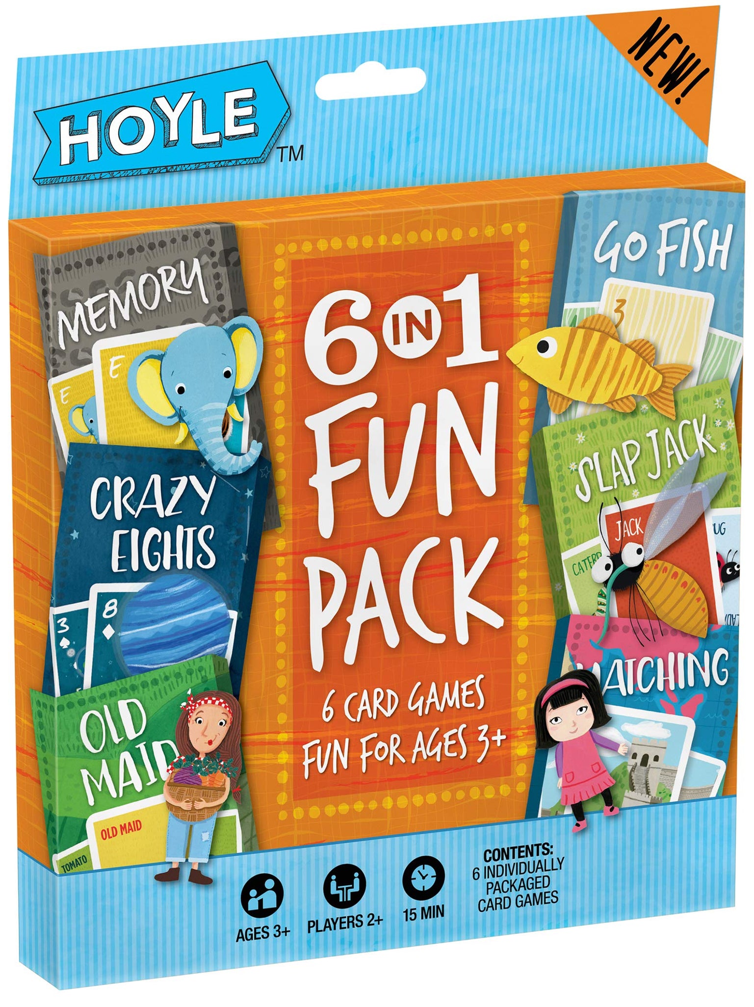 Hoyle 6 in 1 Fun Pack - Kids Card Games - Ages 3 & Up - Memory, Go Fish, Crazy Eights, Old Maid, Matching, Slap Jack