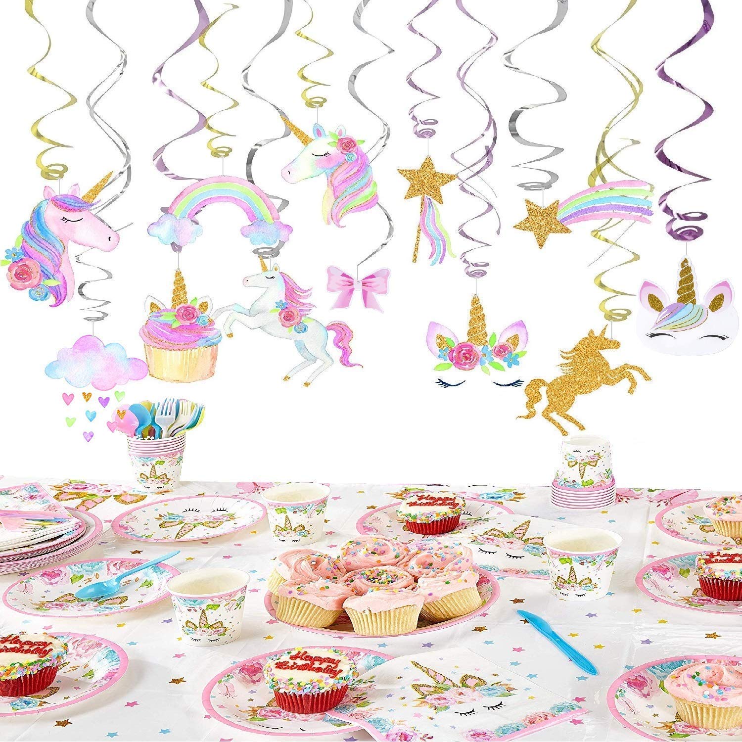 30 Ct Unicorn Hanging Swirl Decorations-Unicorn Party Decorations-Unicorn Birthday Party Supplies