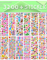 Stickers for Kids, 3D Puffy Stickers, 64 Different Sheets, 3200+ Stickers, Including Animals, Cars, Airplane, Food, Letters, Flowers, Pets, Cakes and Tons More
