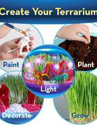Little Growers Dinosaur Terrarium Kit for Kids with Neon Paint and LED Lights - Plant and Grow Mini Light Up Garden - Science and Craft Kits for Boys and Girls - STEM Age Gardening Gifts and Toys
