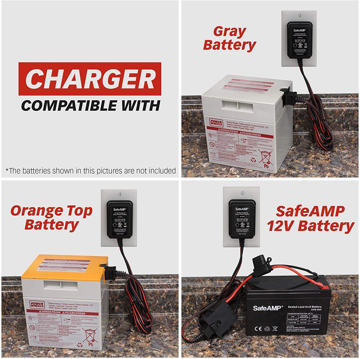 SafeAMP 12-Volt Charger for Power Wheels Gray Battery and Orange Top Battery