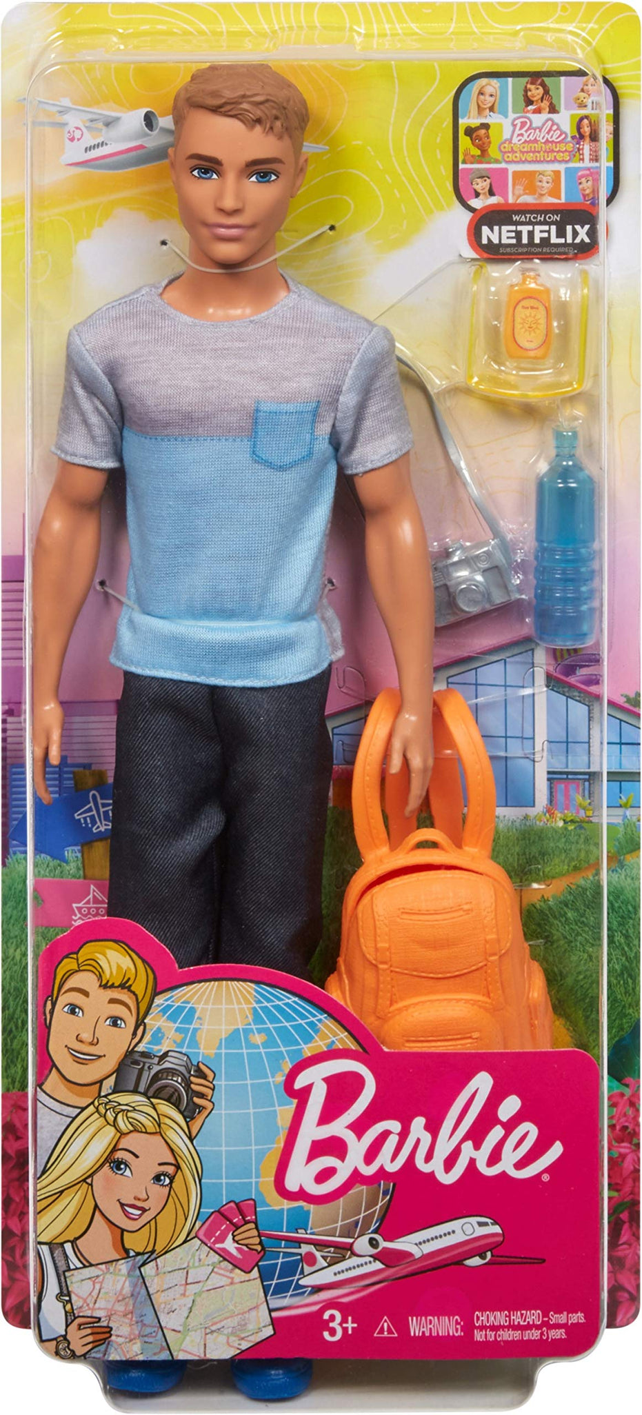 Barbie Travel Ken Doll, Dark Blonde, with 5 Accessories Including a Camera and Backpack, for 3 to 7 Year Olds [Amazon Exclusive]