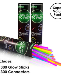 300 Glow Sticks Bulk Party Supplies - Halloween Glow in The Dark Fun Party Favors Pack with Connectors, Neon 8 inch Glowsticks Bracelets and Necklaces
