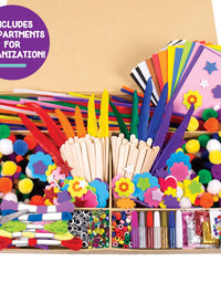 Horizon Group USA Giant 1000+ Pieces Ultimate Box of Arts & Crafts Supplies Set - Big DIY Kit for Kids & Toddlers, Homeschool, Preschool - Stickers,Feathers,Pipe Cleaners,Wood Sticks,Gemstones,Beads
