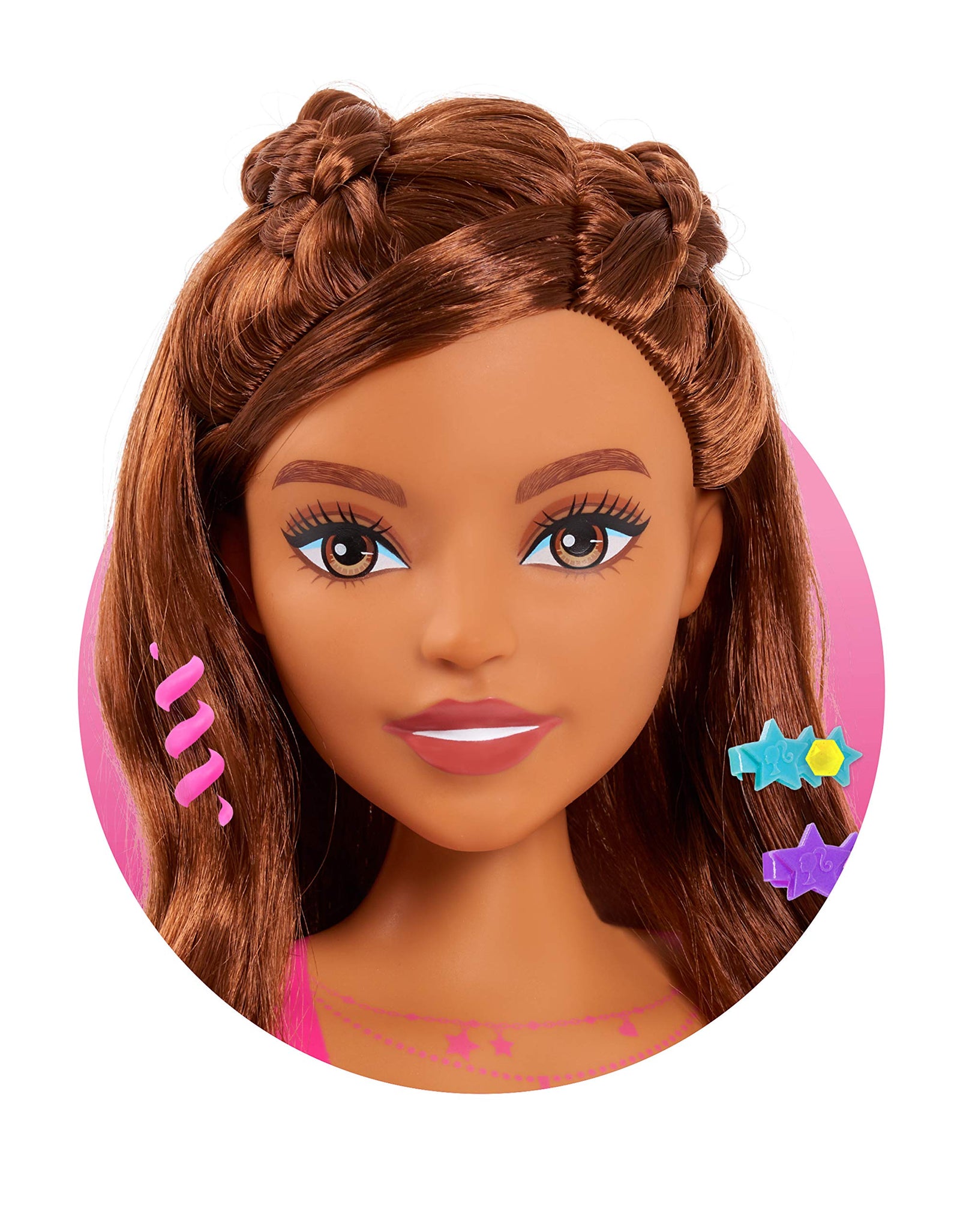 Barbie Fashionistas 8-Inch Styling Head, Brown Hair, 20 Pieces Include Styling Accessories, Hair Styling for Kids, by Just Play