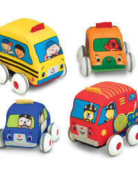 Melissa & Doug K's Kids Pull-Back Vehicle Set - Soft Baby Toy Set With 4 Cars and Trucks and Carrying Case
