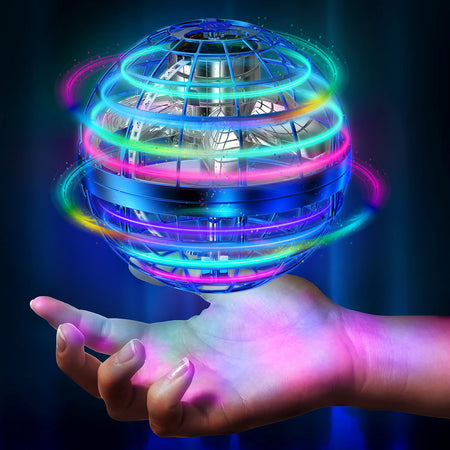 Flying Ball Toys 【New Version】 Globe Shape Magic Controller Mini Drone, Built-in RGB Lights Spinner 360° Rotating Spinning UFO Toy Fly Orb, Safe for Kids Adults Gift Outdoor Indoor (Blue)