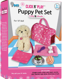 Click N' PLAY 9 piece Doll Puppy Set and Accessories. Perfect For 18 inch American Girl Dolls
