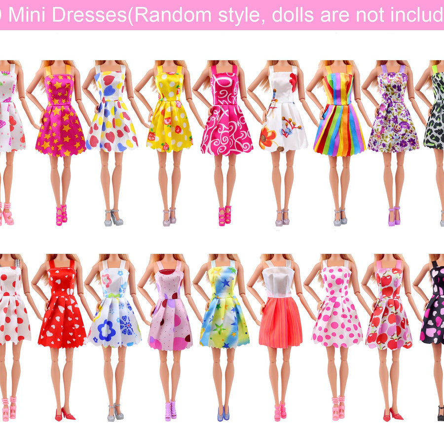 Ecore Fun 30 PCS Doll Clothes and Accessories 5 Fashion Clothes Sets 5 Fashion Skirts 10 Mini Dresses 10 Shoes Fashion Casual Outfits Set Perfect for 11.5 inch Dolls